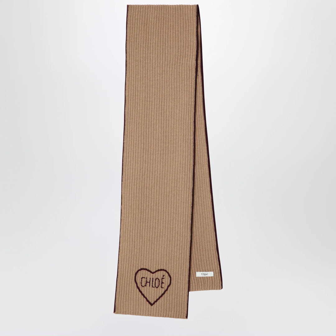 Chloé - Encoeur wool and cashmere scarf in bleached brown Brand Scarves &amp; Shawls U