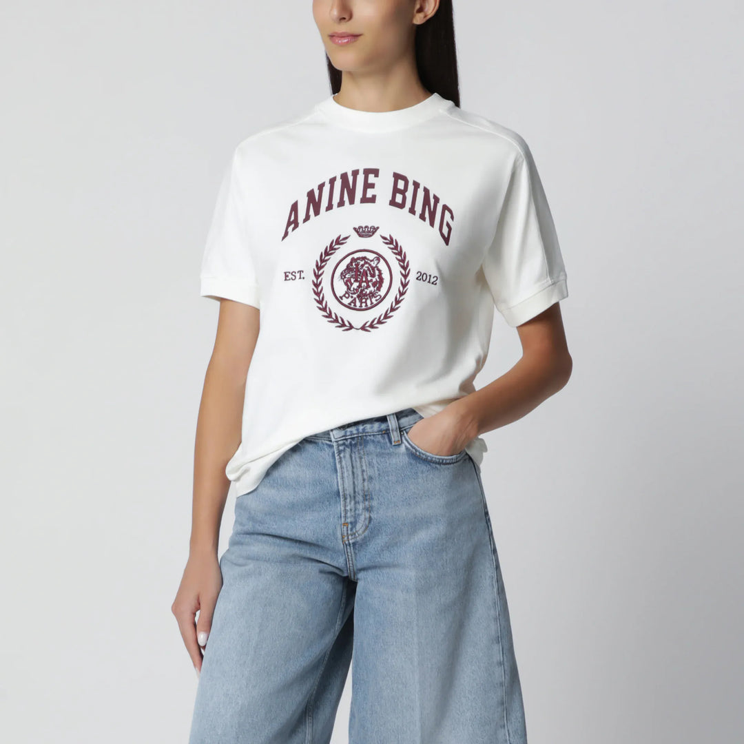 ANINE BING - Cream logo-print T-shirt Brand Shirts &amp; Tops XS