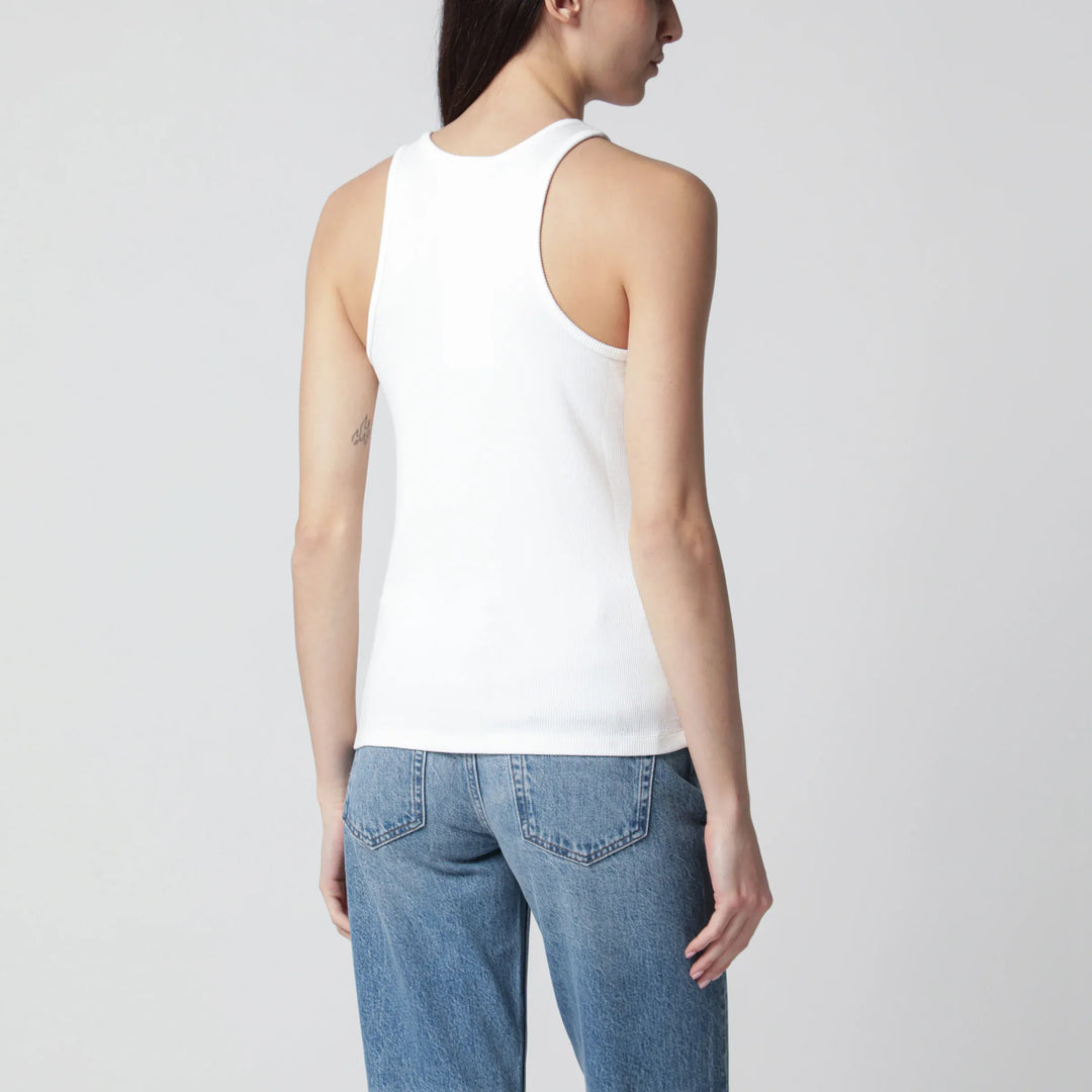 ANINE BING - Cream ribbed tank top with logo embroidery Brand Shirts &amp; Tops