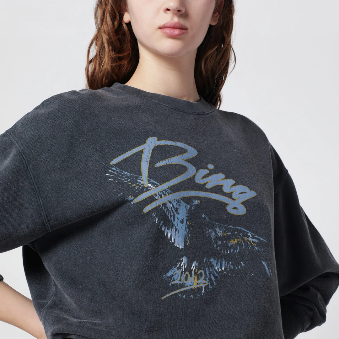 ANINE BING - Spencer Eagle washed black sweatshirt Brand Shirts &amp; Tops
