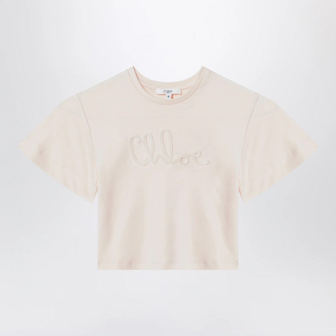 Chloé - Light pink cropped T-shirt with logo embroidery Brand Shirts &amp; Tops 4