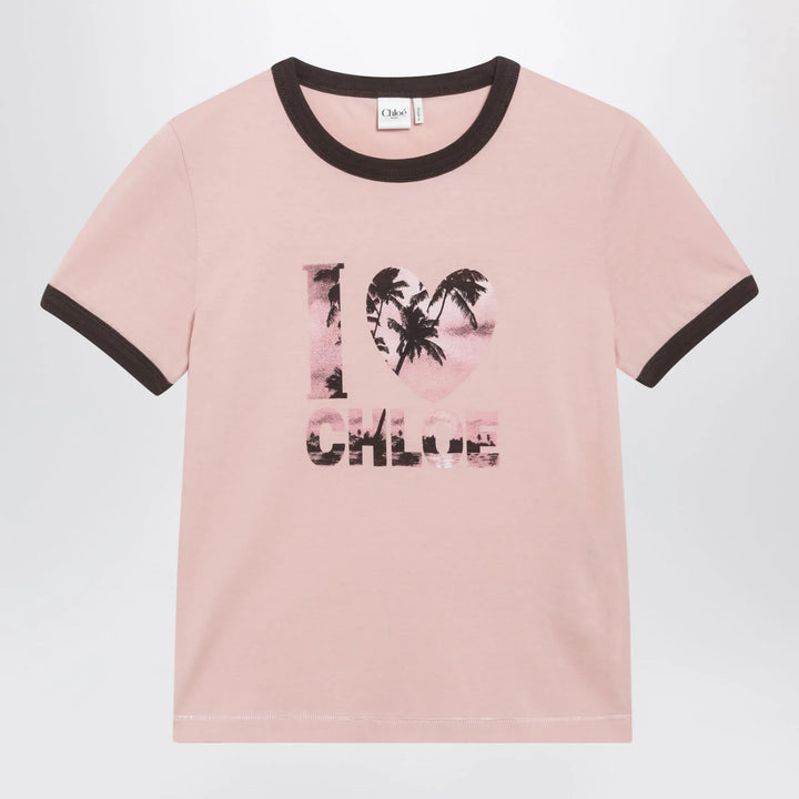 Chloé - Pink Cotton T-Shirt with Logo Print Brand Shirts &amp; Tops S