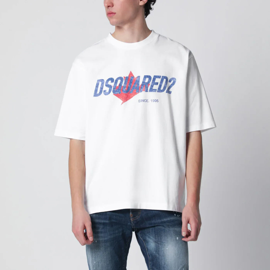 Dsquared2 - White loose-fit T-shirt with logo print Brand Shirts &amp; Tops L