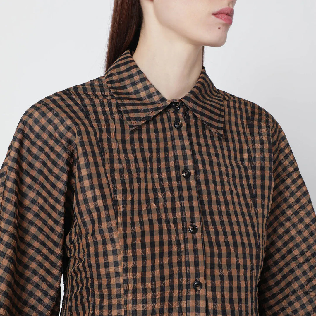 GANNI - Brown/black gingham peplum shirt Brand Shirts &amp; Tops