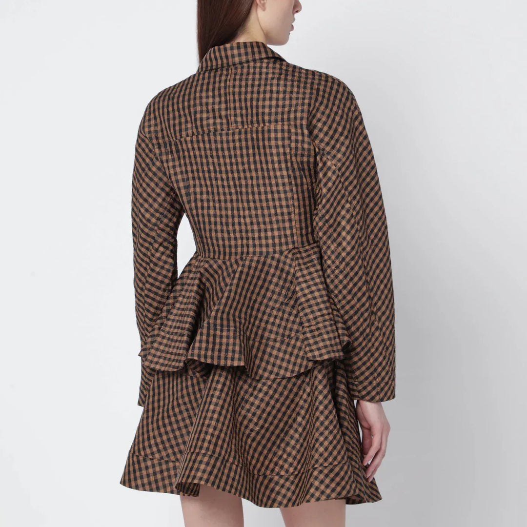 GANNI - Brown/black gingham peplum shirt Brand Shirts &amp; Tops