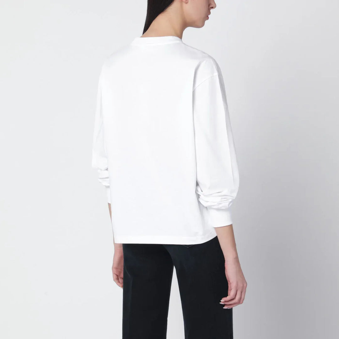 GANNI - White knit top with logo print Brand Shirts &amp; Tops