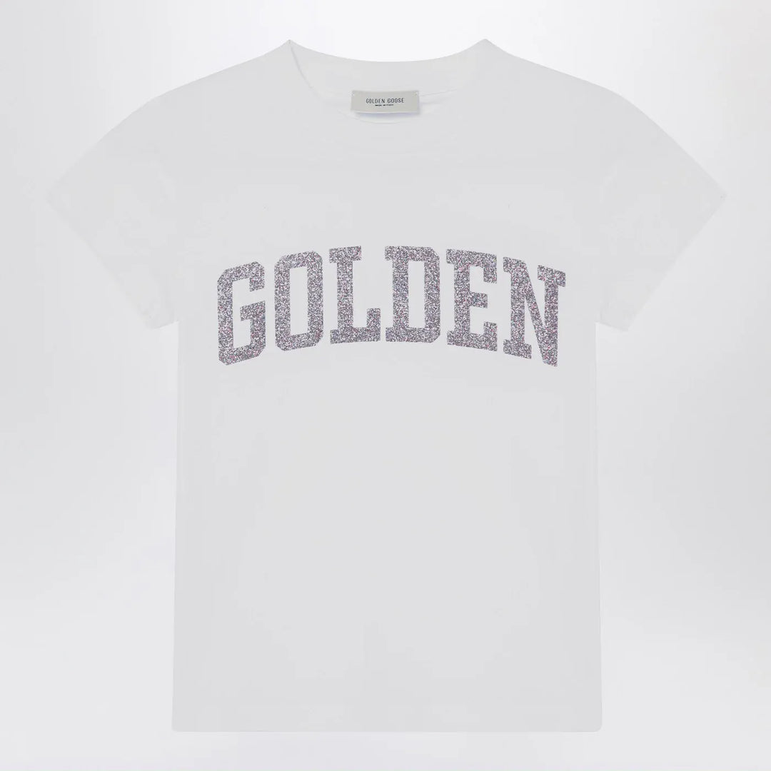 Golden Goose - White T-shirt with Glitter Logo Brand Shirts &amp; Tops 8