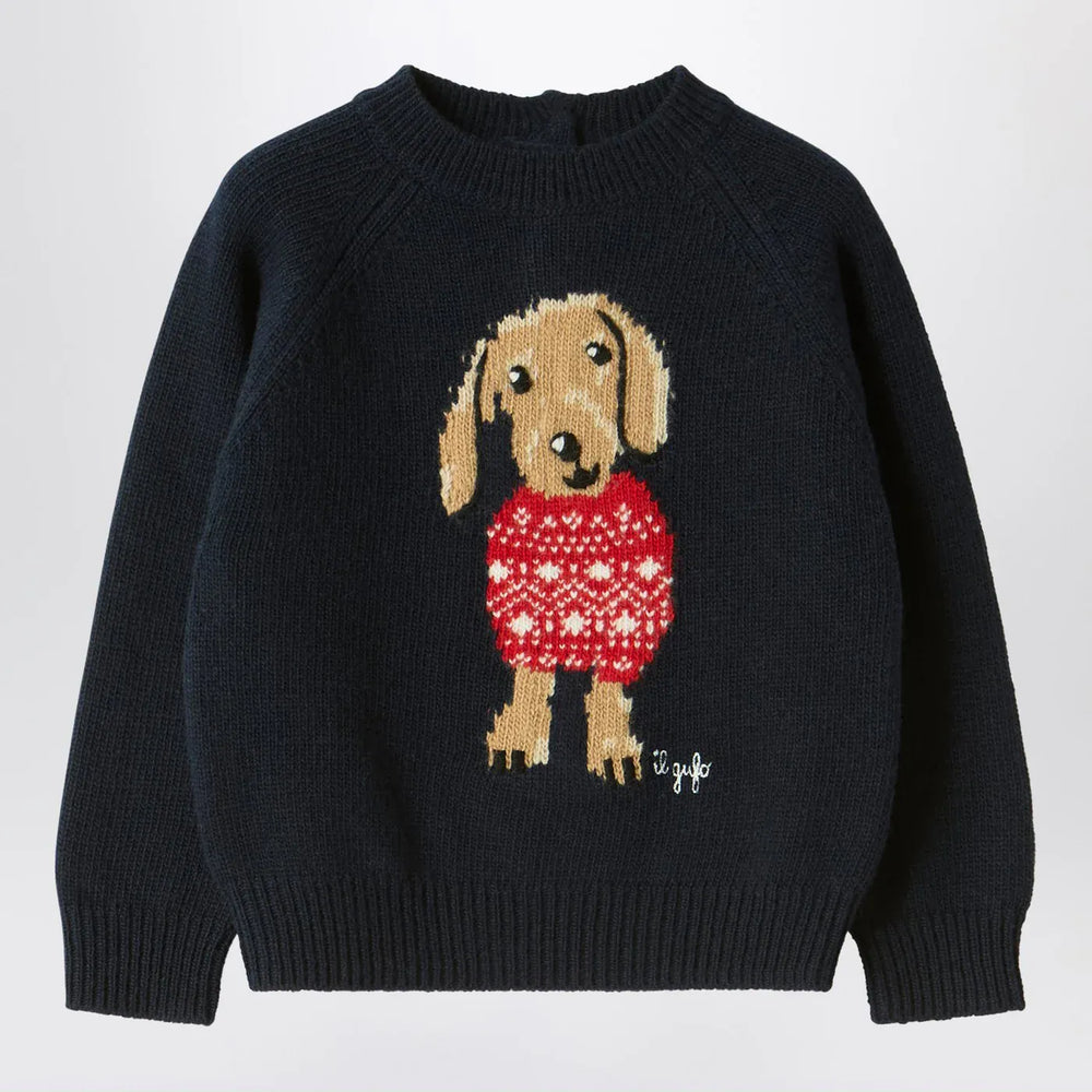 Il Gufo - Blue wool sweater with dachshund Brand Shirts & Tops 12