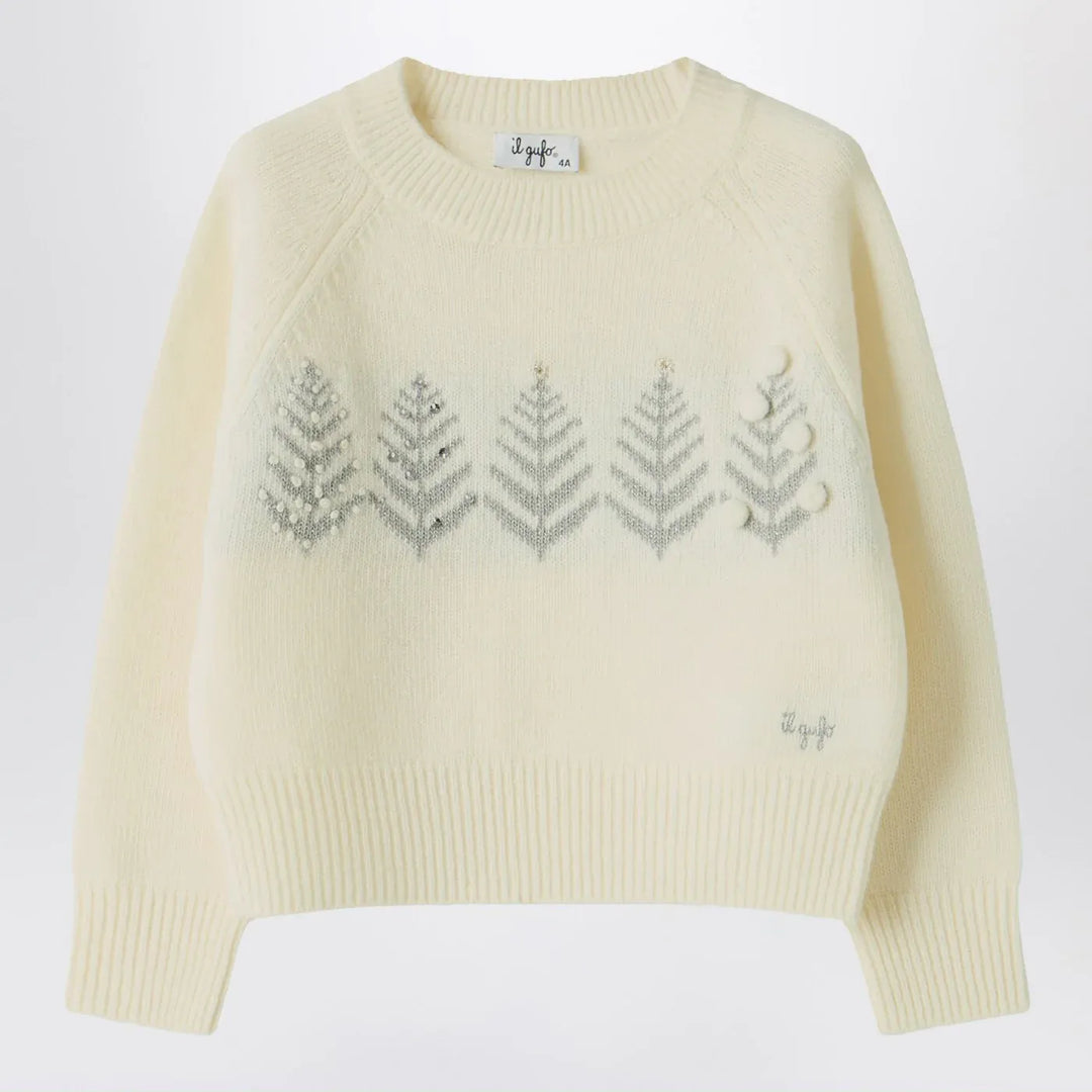Il Gufo - Ivory wool sweater with embroidery and rhinestones Brand Shirts &amp; Tops 3