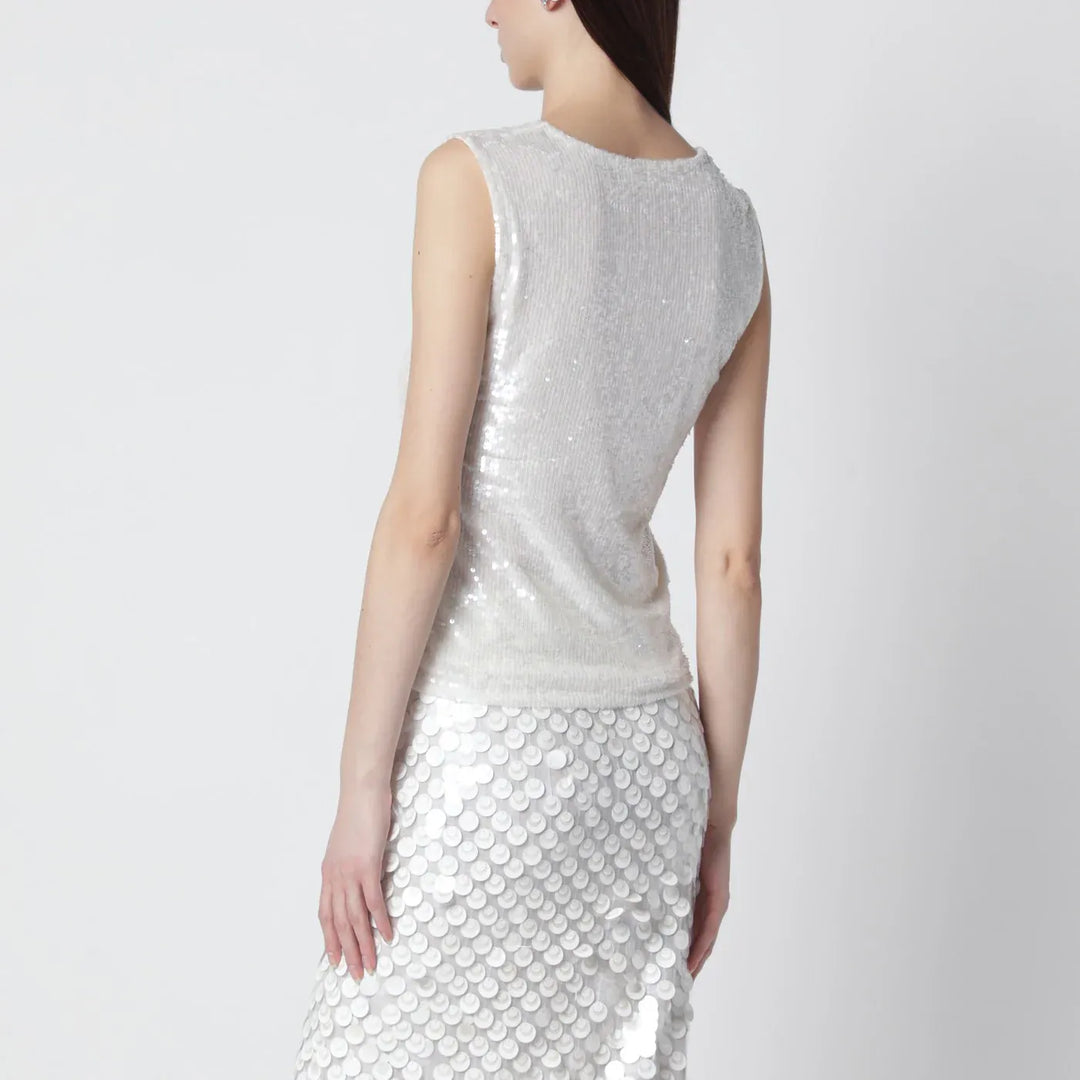 P.A.R.O.S.H. - White sequin top Brand Shirts &amp; Tops