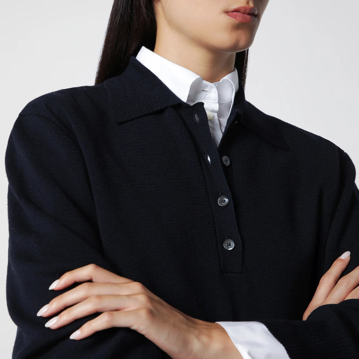 Róhe - Navy Blue Merino Wool Polo Shirt Brand Shirts &amp; Tops