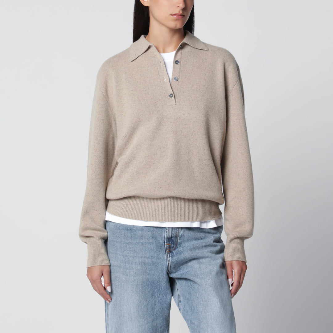 Róhe - Stone Mélange Wool and Cashmere Polo Shirt Brand Shirts &amp; Tops 34  FR