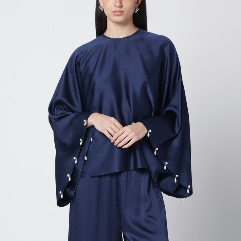 Shirts &amp; Tops Stella McCartney - Navy blue oversized viscose satin blouse - 40 IT Brand
