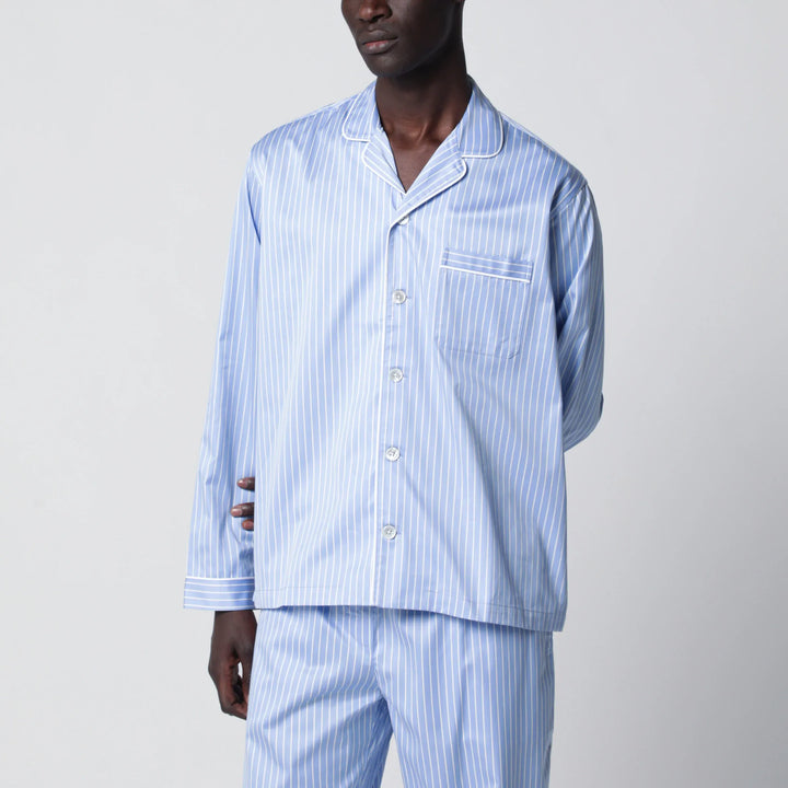 Tekla - Light blue pajama shirt with white stripes Brand Shirts &amp; Tops S