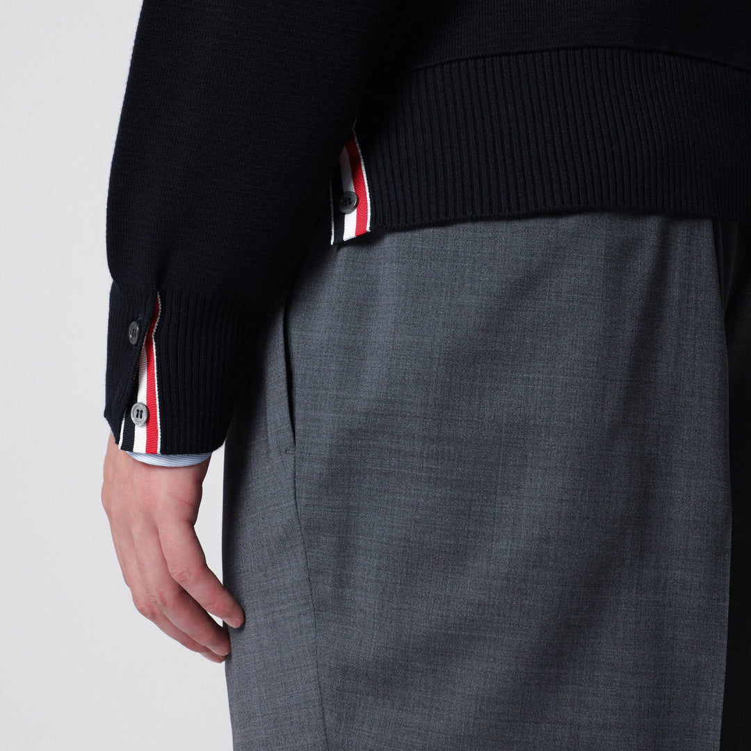 Thom Browne - Navy blue cotton sweater with tricolor details Brand Shirts &amp; Tops