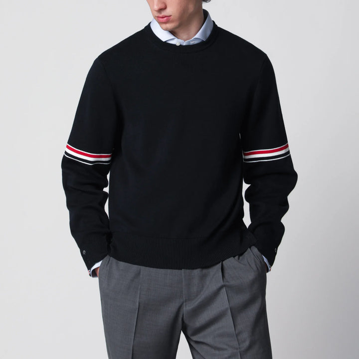 Thom Browne - Navy blue cotton sweater with tricolor details Brand Shirts &amp; Tops 4