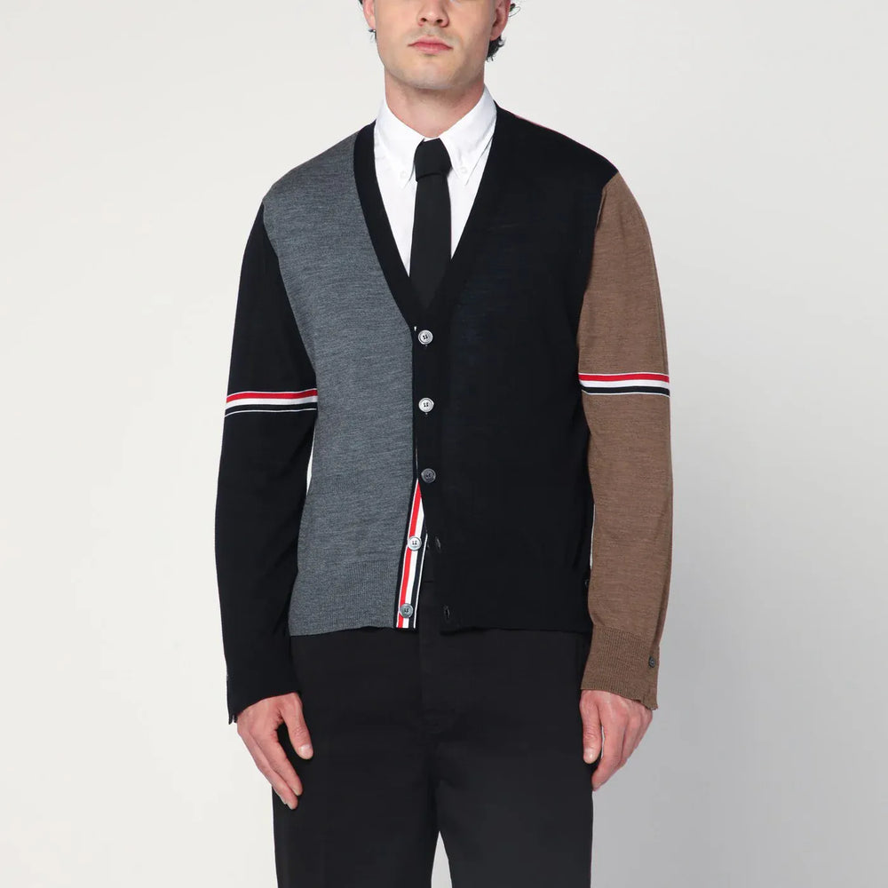 Thom Browne - Navy/grey/brown wool cardigan Brand Shirts & Tops 4