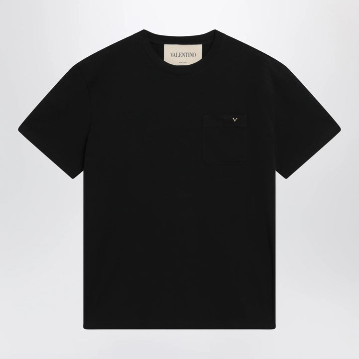 Valentino - Black cotton T-shirt with VGold Brand Shirts &amp; Tops S