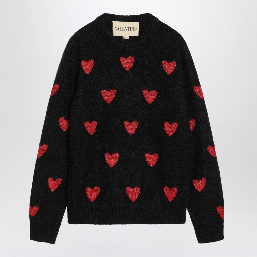 Shirts & Tops Valentino - Jacquard heart pattern sweater black/red Brand