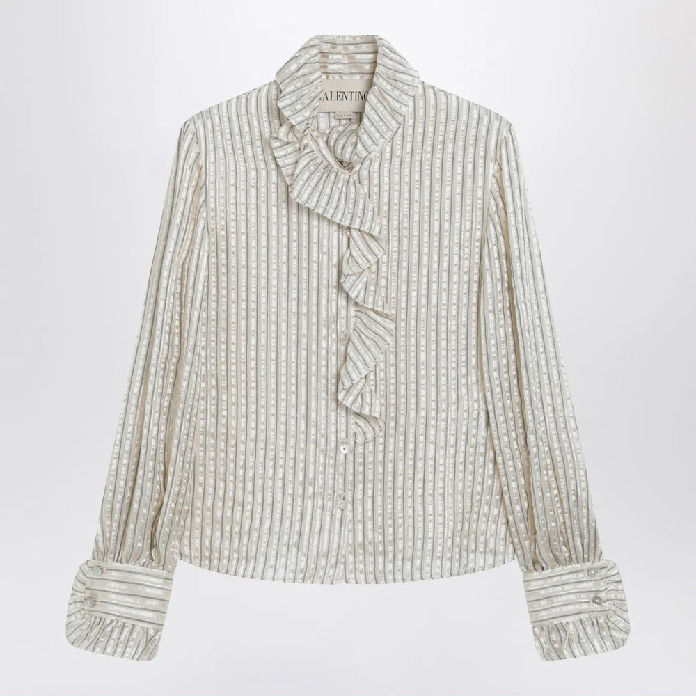 Valentino - Light beige silk-blend shirt with ruffles Brand Shirts & Tops 40  IT
