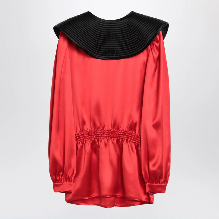 Valentino - Red silk blouse with black collar Brand Shirts &amp; Tops 42  IT