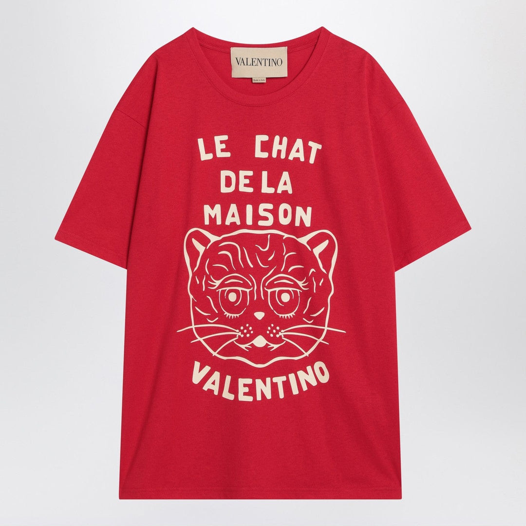 Shirts &amp; Tops Valentino - Red T-shirt with Le Chat de la Maison print Brand