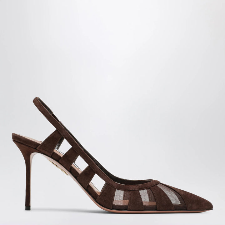 Aquazzura - Screen Slingback Pumps in Espresso Suede Brand Shoes 36 IT