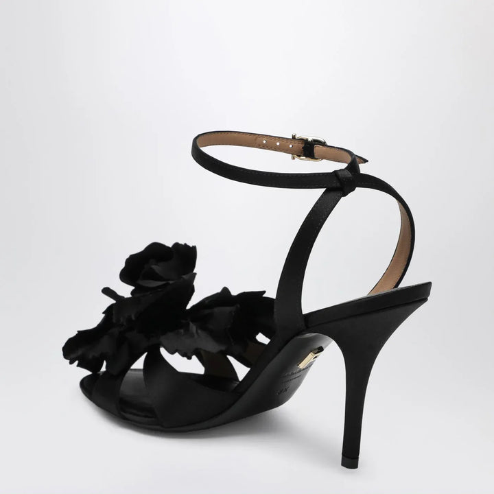 Ferragamo - Black satin flower sandals Brand Shoes