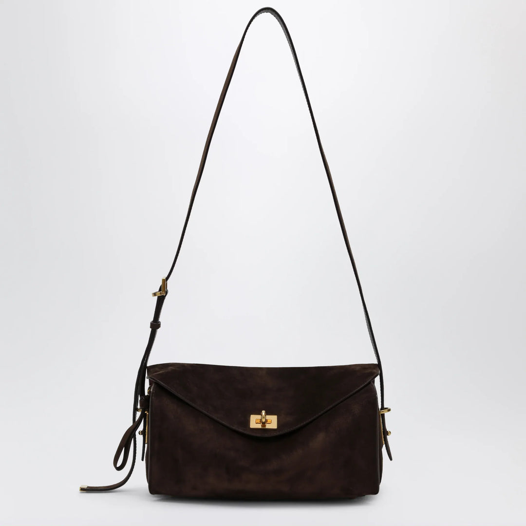 Balenciaga - Le 7 Medium suede calfskin shoulder bag in Moka/Ruby Brand Shoulder Bag TU