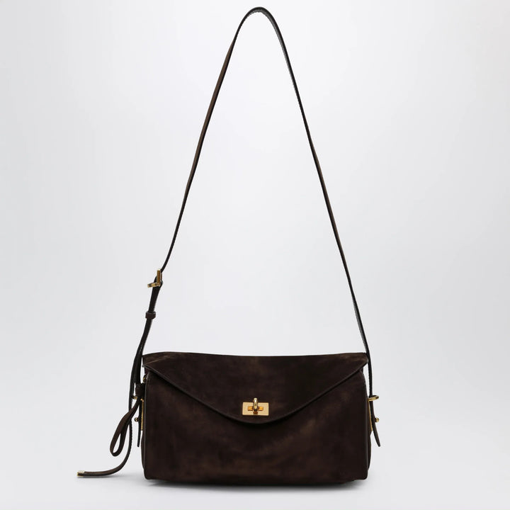Balenciaga - Le 7 Medium suede calfskin shoulder bag in Moka/Ruby Brand Shoulder Bag TU