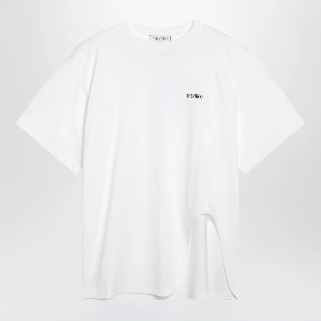 The Attico - Oversized cotton jersey T-shirt with cutout hem, white Brand T-Shirt 38  IT