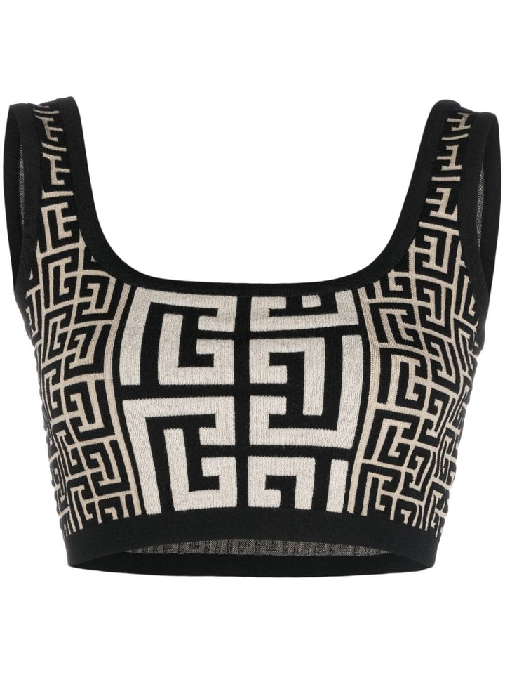 Balmain Topwear 38 Balmain Monogram Knit Top Balmain Black/Ivory Monogram Cropped Knit Top Brand