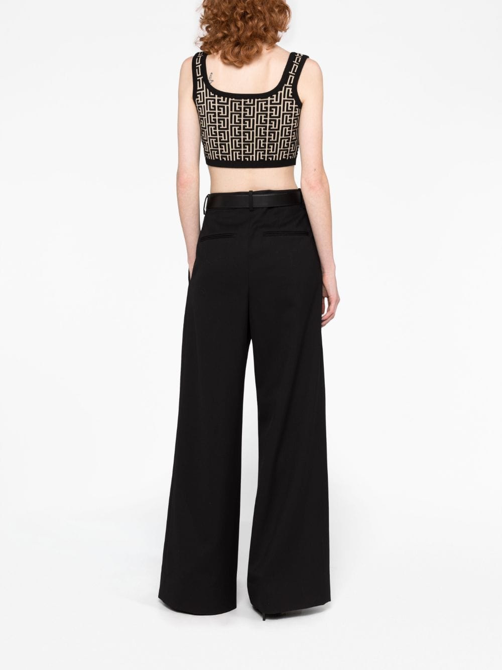 Balmain Topwear 38 Balmain Monogram Knit Top Balmain Black/Ivory Monogram Cropped Knit Top Brand