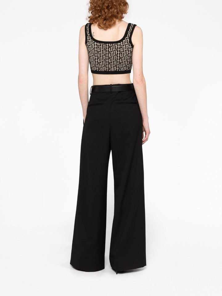 Balmain Topwear 38 Balmain Monogram Knit Top Balmain Black/Ivory Monogram Cropped Knit Top Brand