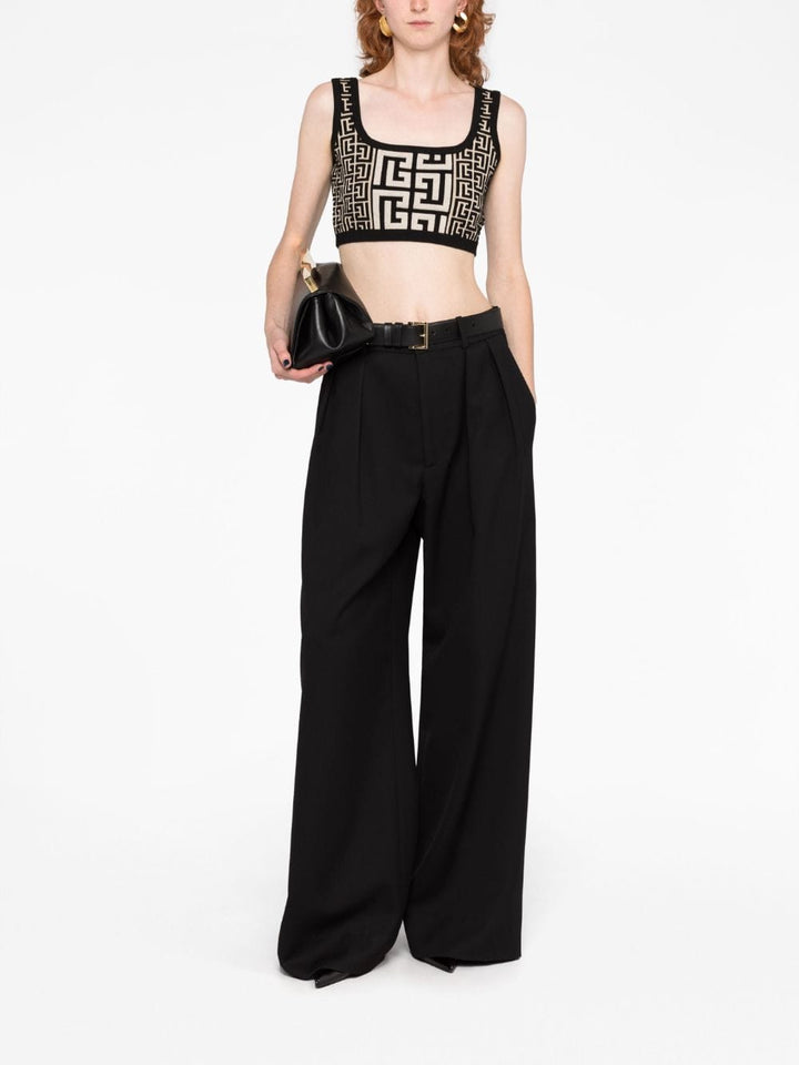 Balmain Topwear 38 Balmain Monogram Knit Top Balmain Black/Ivory Monogram Cropped Knit Top Brand