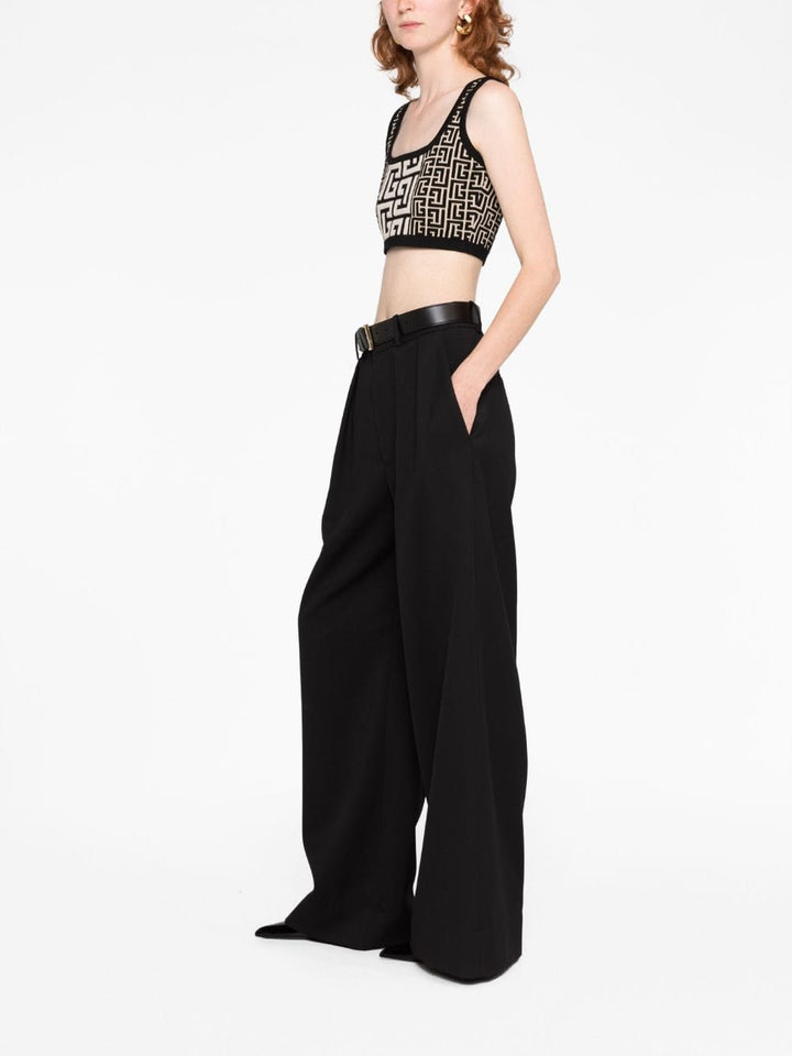 Balmain Topwear 38 Balmain Monogram Knit Top Balmain Black/Ivory Monogram Cropped Knit Top Brand