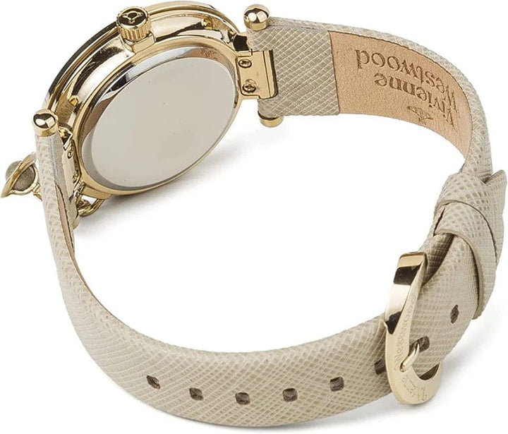 Vivienne Westwood Watch Vivienne Westwood Orb Pop Watch Cream Gold With Leather Strap Westwood Design Watches For Women Orb Pop Cream Gold Leather Brand