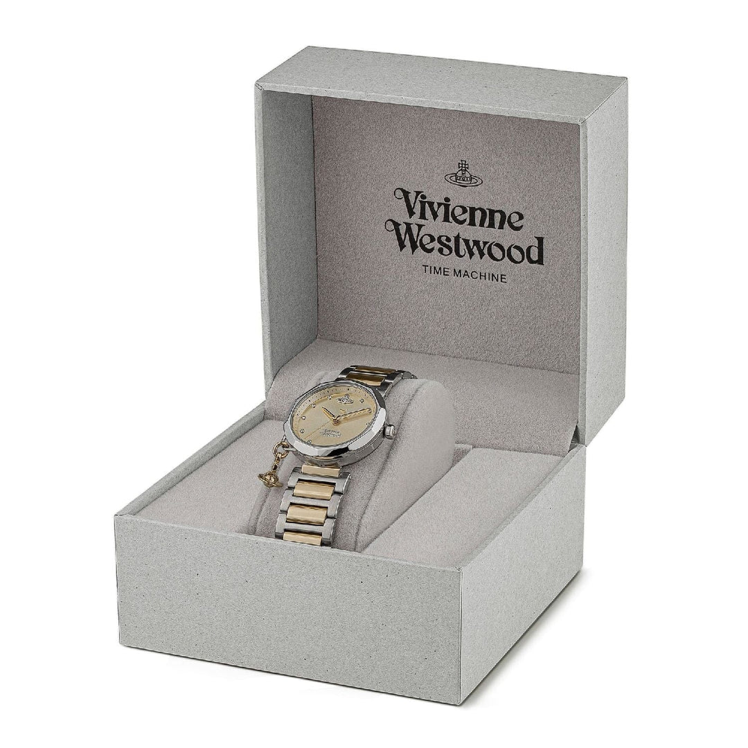 Vivienne Westwood Watch Vivienne Westwood Poplar Watch Two Tone Gold With Charm Women's Designer I Vivienne Westwood I Poplar Two Tone Gold With Charm Brand