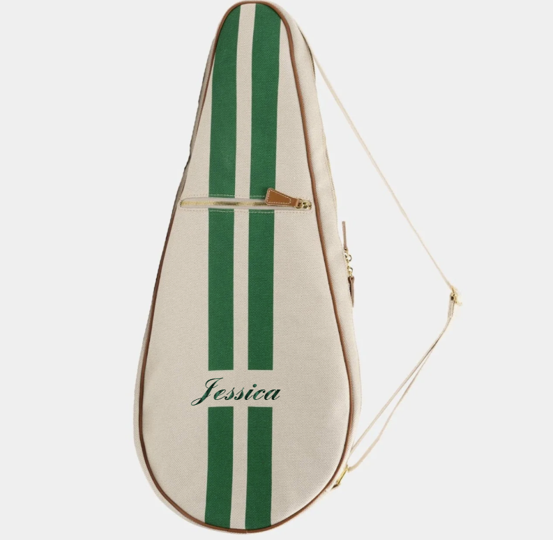 My Style Bags Personalised Glamour Tennis Bag - Natural With Green Stripes