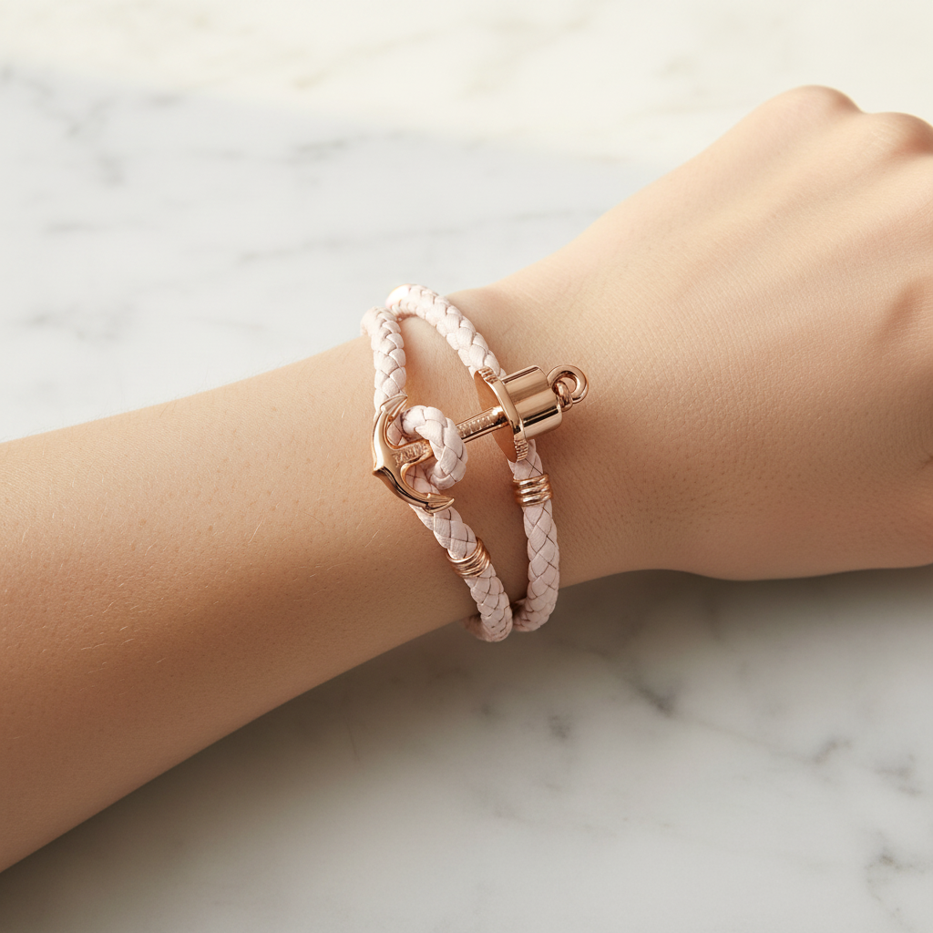 Paul Hewitt Phrep Leather Bracelet Rose Gold Pink Rose S
