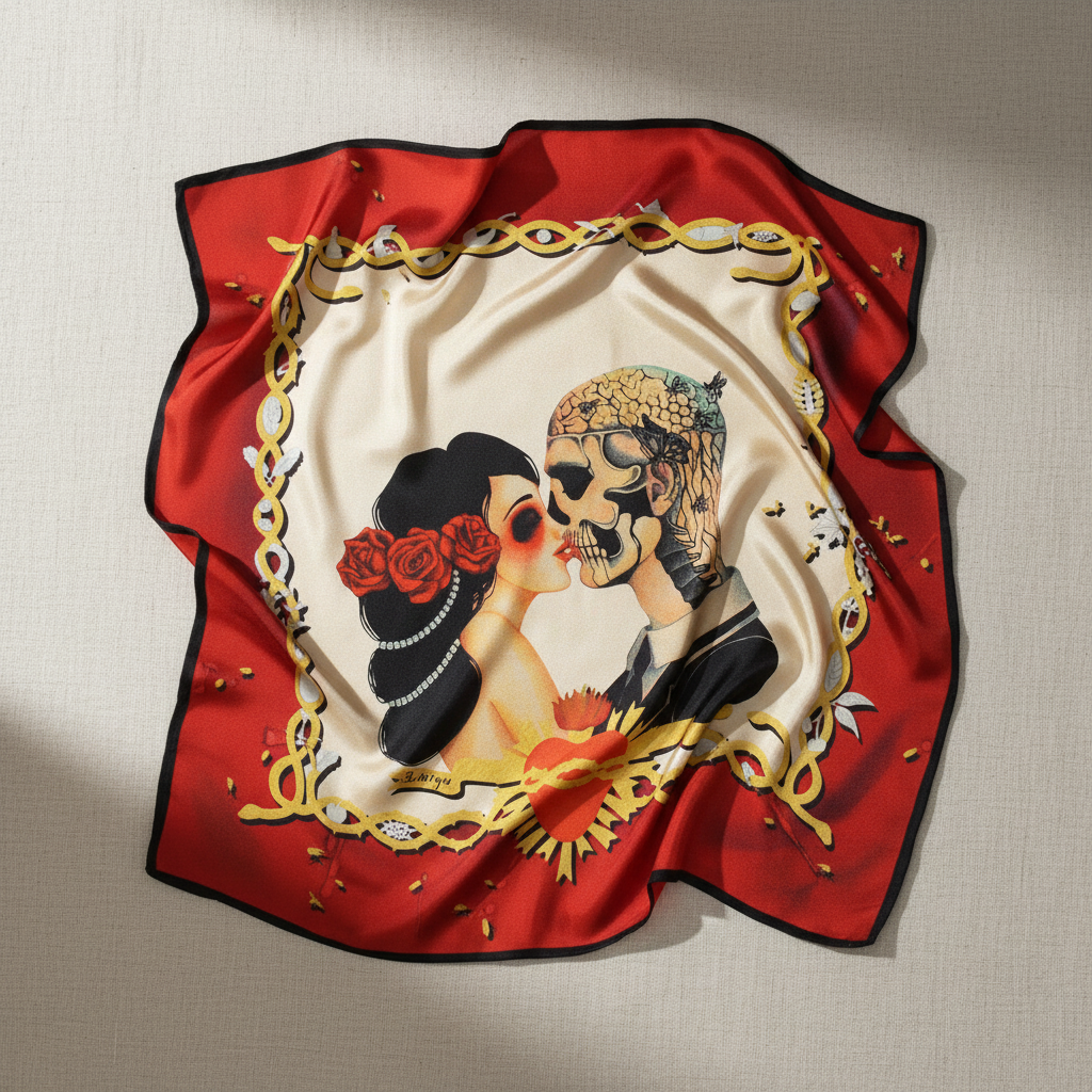 The Kiss Silk Scarf – Draped on Linen