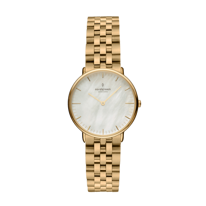 Nordgreen Watch Nordgreen Native 28mm Women's Gold 5 Link Bracelet Mother of Pearl Watch Brand